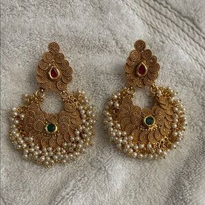 Elegant Gold color and Pearl accent Earrings